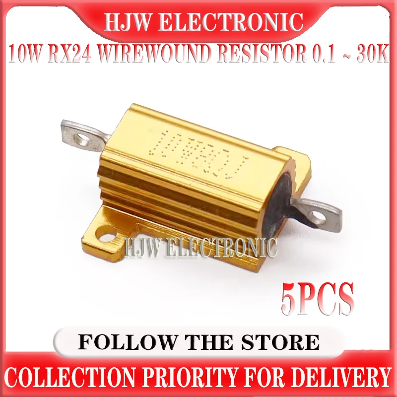 

5PCS 10W RX24 Aluminum Power Metal Shell Case Wirewound Resistor 0.1 ~ 30K 0.5 1 2 3 5 6 8 10 20 100 150 200 300 500 1K 10K ohm