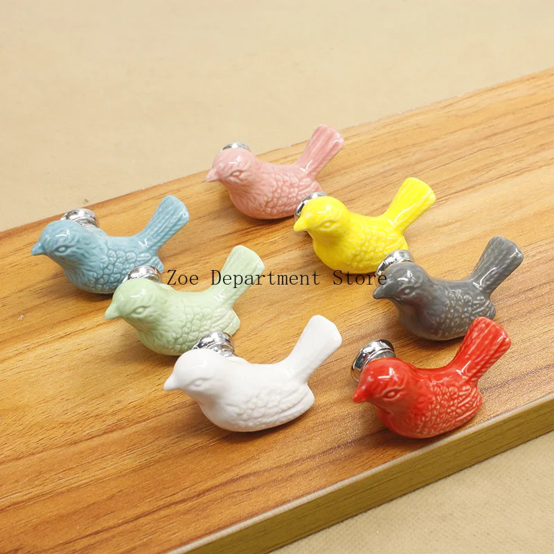 Cute Bird Shape Ceramic Handles for Furniture Various Colors Cabinet Pulls Home Decor Handle for Children\'s Room Kids Knobs