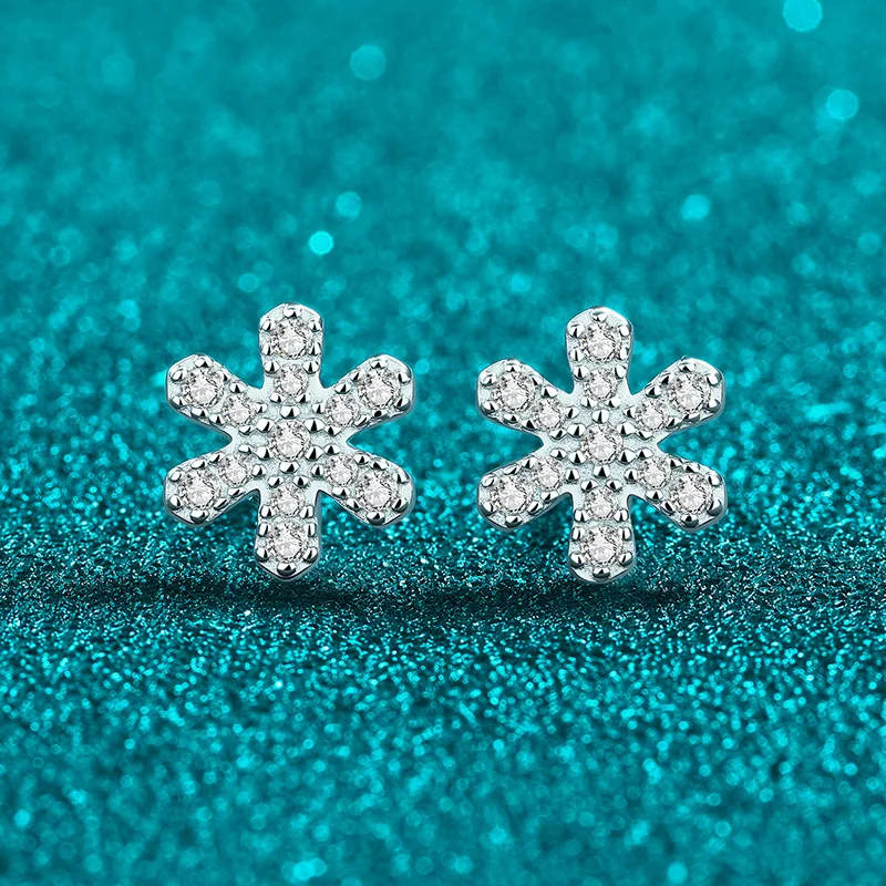 Commuter Elegant Snowflake Stud Earrings 0.306 Carat For Women Moissanite PT950 Platinum Office Accessory