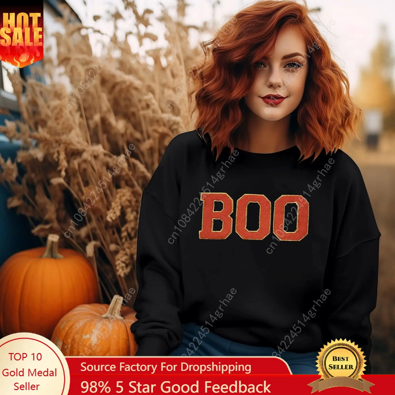 Halloween Sweatshirt voor Dames Boo Geborduurde Truien Schattig Spooky Seizoen Shirt Lange Mouw Herfst Winter Pullover Tops