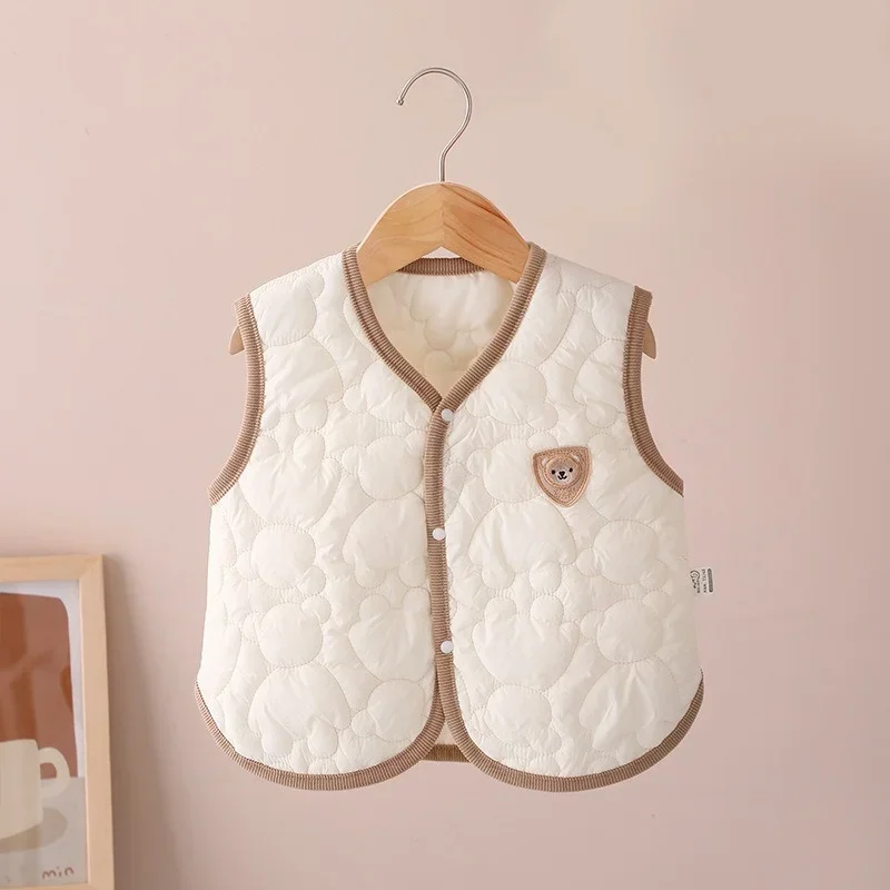 2024 Spring Autumn Thin Baby Cotton Vests Cute Cartoon Bear Boys Girls Outerwear Warm Comfortable Children Waistcoats Top Coats