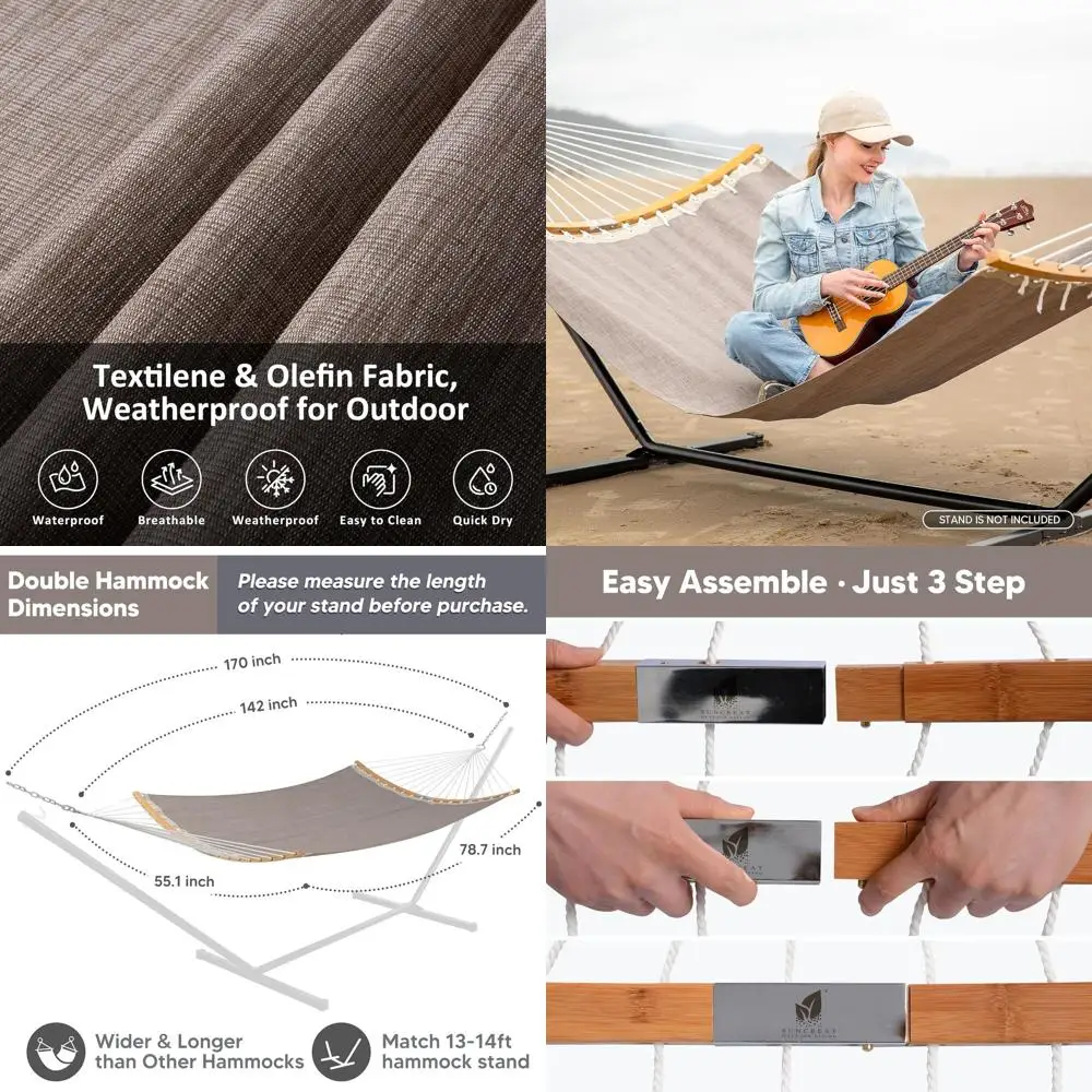 

Portable Outdoor Hammock with Spreader Bar, Poolside Hammock for Travel, Includes Carry Bag - Coffee