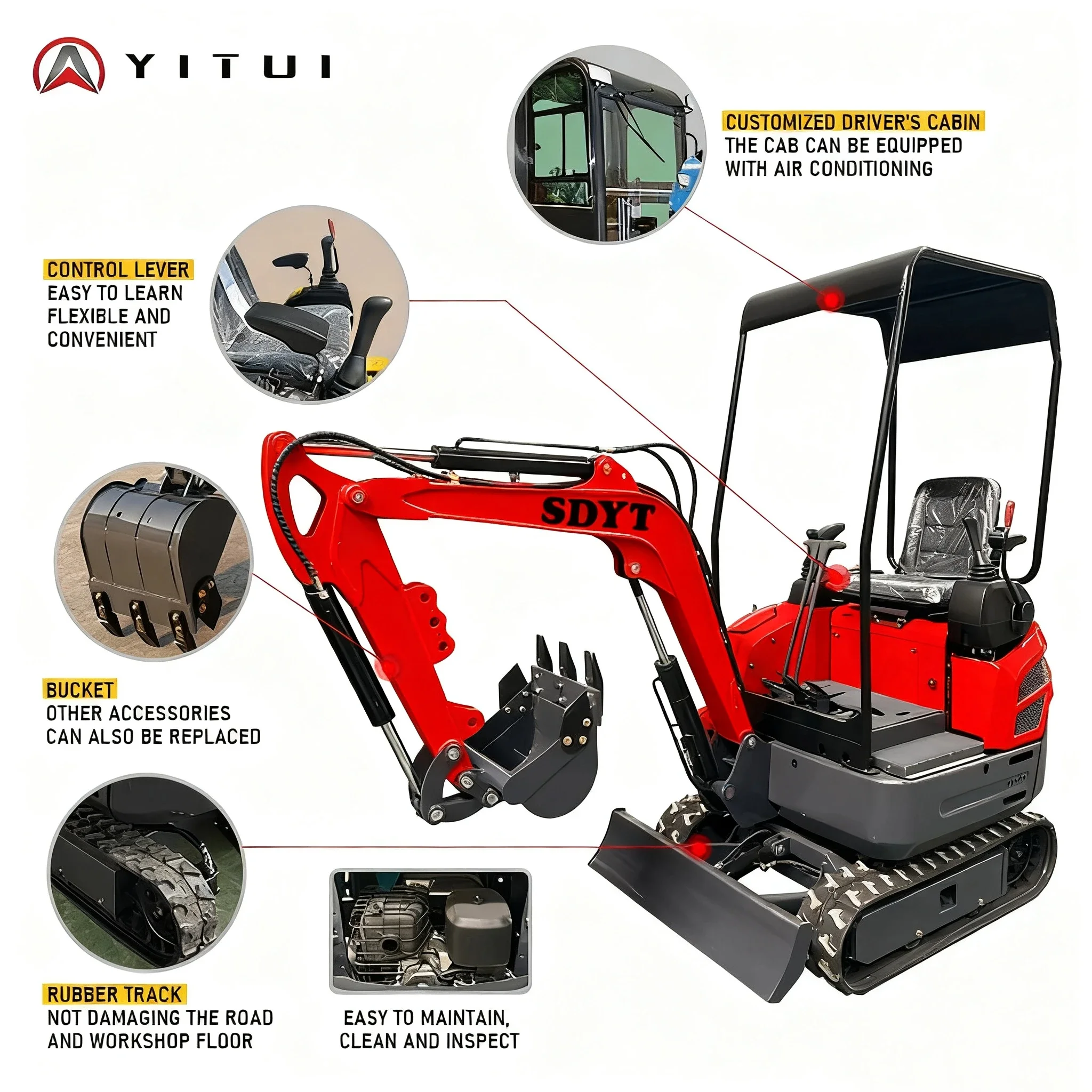 Für den Wintergebrauch Minibagger 2,0 Tonnen Kubota-Motor Euro 5/Epa maßgeschneidert mit Kabine und Klimaanlage Grabtiefe 3 Meter