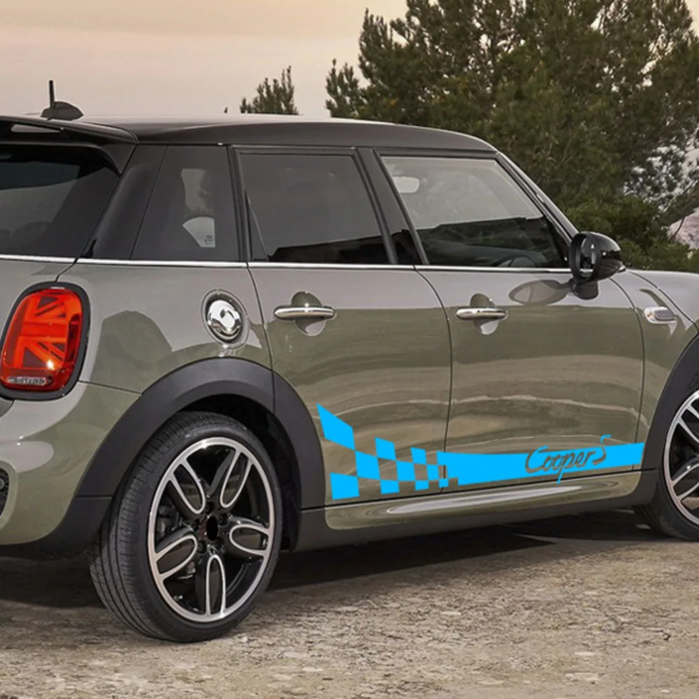 2010-2023 Voor-Mini Cooper Geblokte Vlag Zijstrepen Vinyl Body Sticker Sticker Rocker Panel Sticker