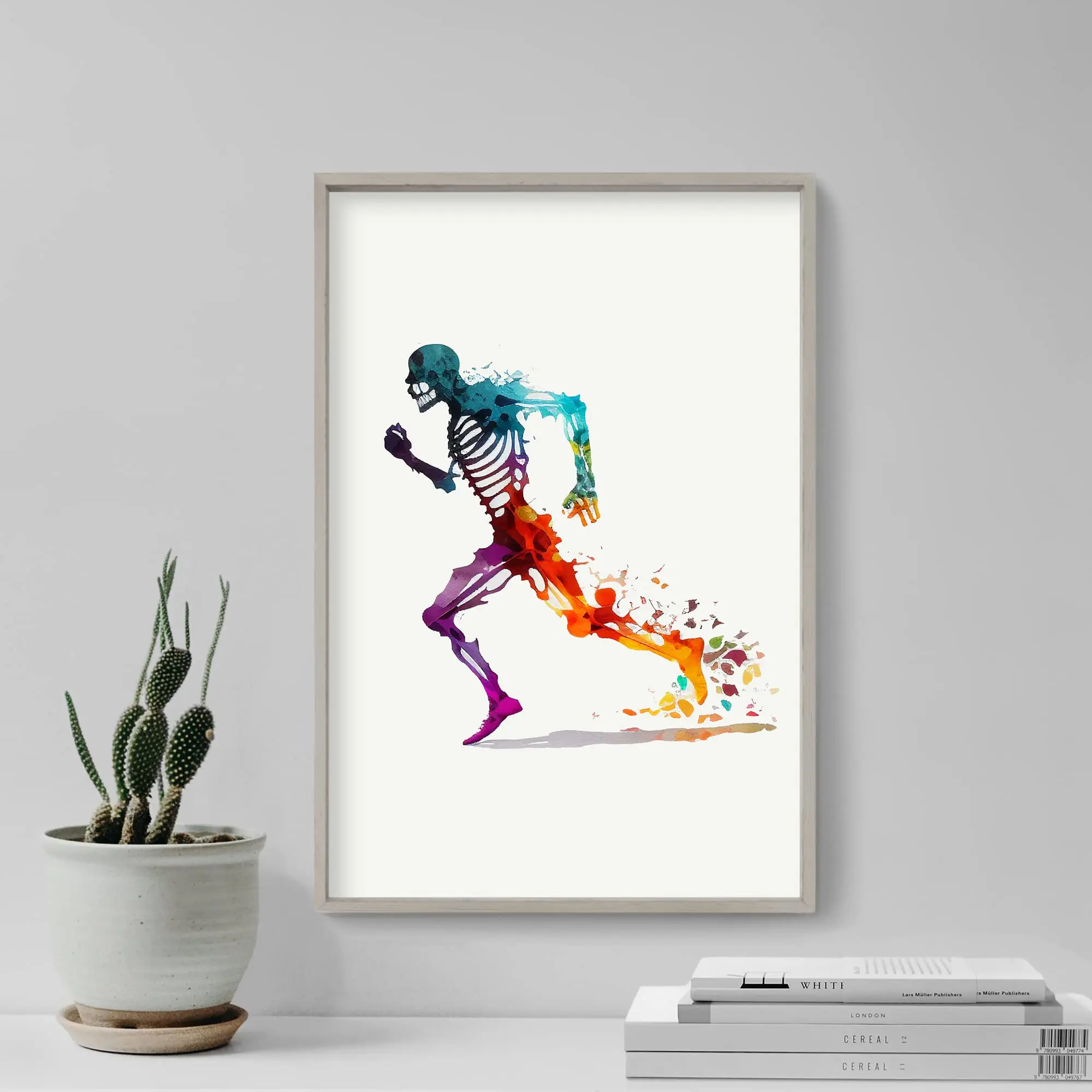 Watercolor Skeleton Runner Canvas Art Print Set, Inspirational Fitness Poster, Motivational Wall Art Decor