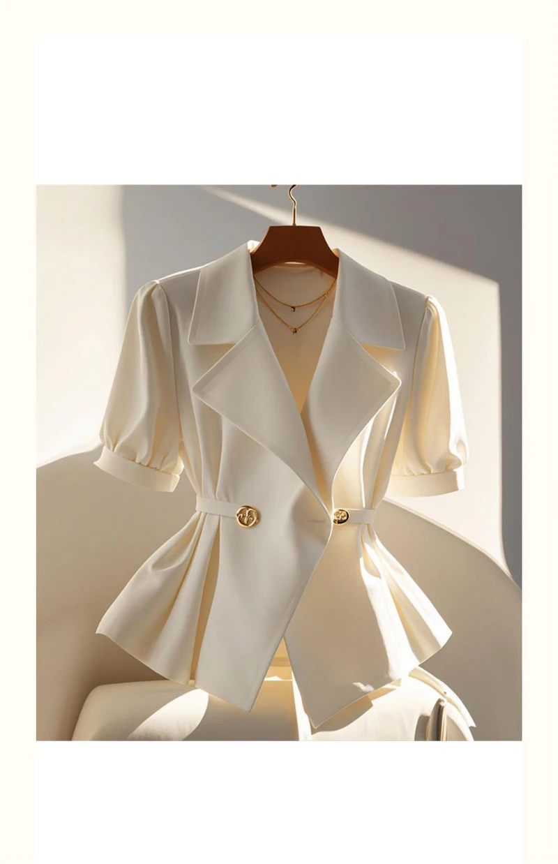 Bomon French high-end luxury suit collar chic small shirt 2024 spring/summer fashion narrow waist niche unique white shirt