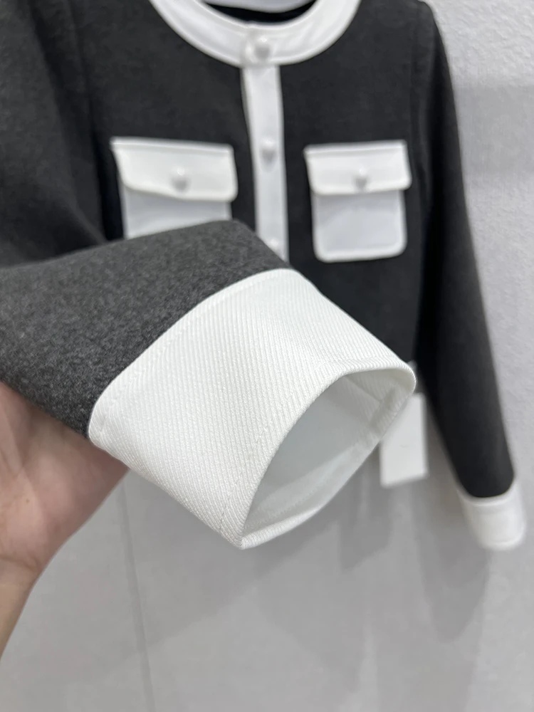 SVORYXIU 2025 الخريف نمط غير رسمي المرقعة جاكيتات معطف المرأة موضة س الرقبة الذاتي زراعة معطف سترة دافئة #4