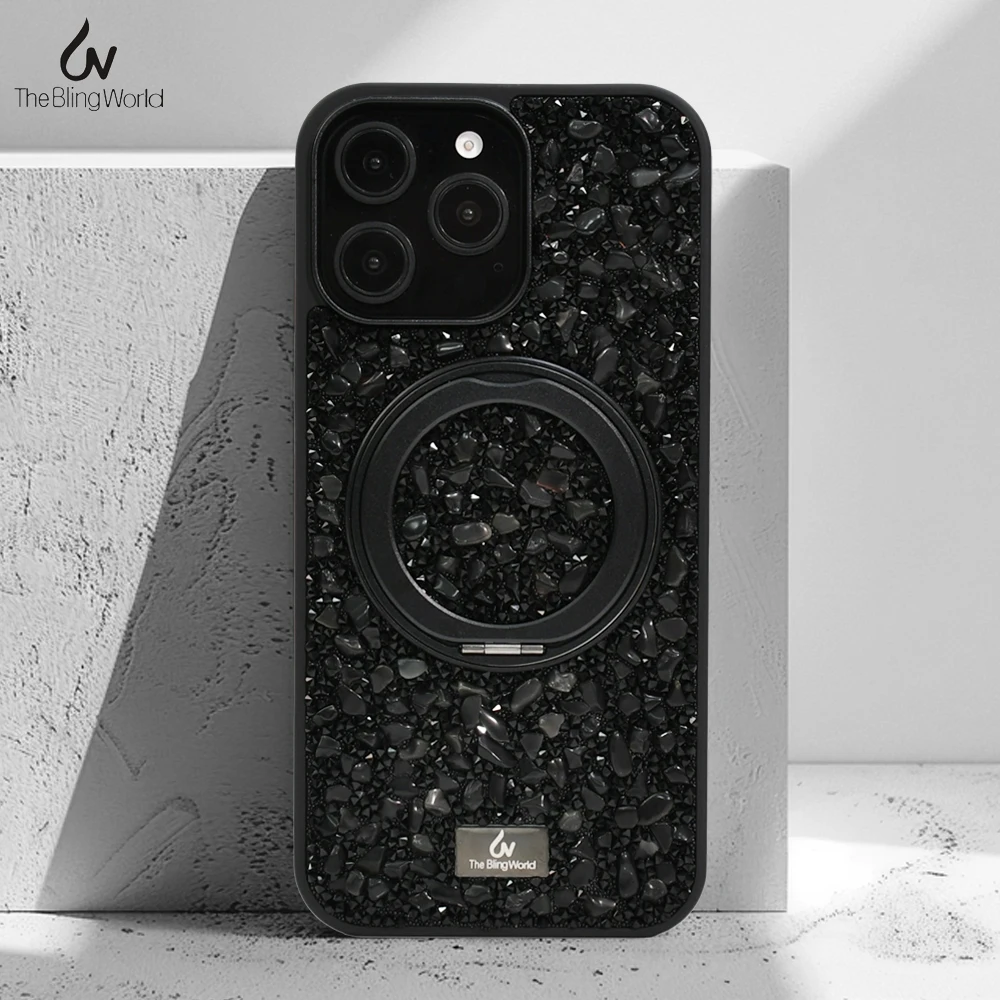 

Metal Stands Diamond Case For Iphone 16 15 14 13 Pro Max Magnetic Wireless Charging Premium Creative 3d Stone Crystal Phone Case