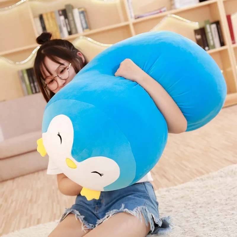 28/55CM Soft Cartoon Animal Long Pillow Cute Pig Cat Frog Penguin Plush Stuffed Doll Bedroom Cushion Sofa Home Decoration