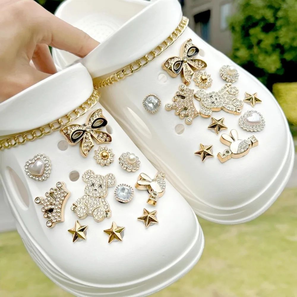 

Набор из 24 роскошных украшений для обуви: позолоченные пряжки, стразы, банты, цепочки для декора сабо и обуви своими руками