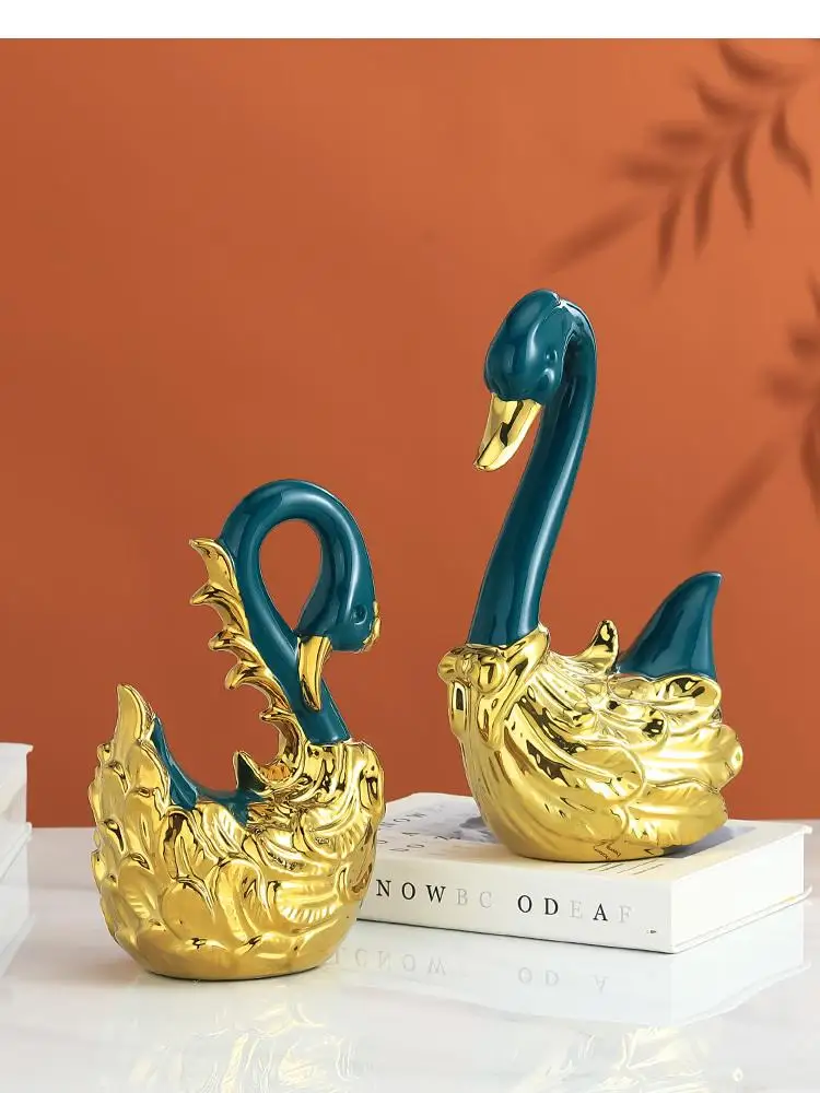 ceramic handicraft ornaments swan bird Golden Simulation animal abstract crafts Home Decoration