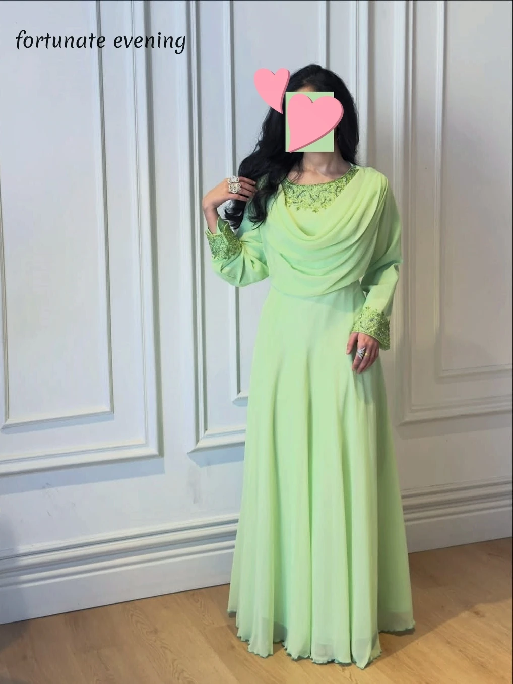 

Fortunate Evening Elegant Vintage Sweet Green Beads New Chiffon Customized Formal Occasion Prom Dress Evening Party Gowns