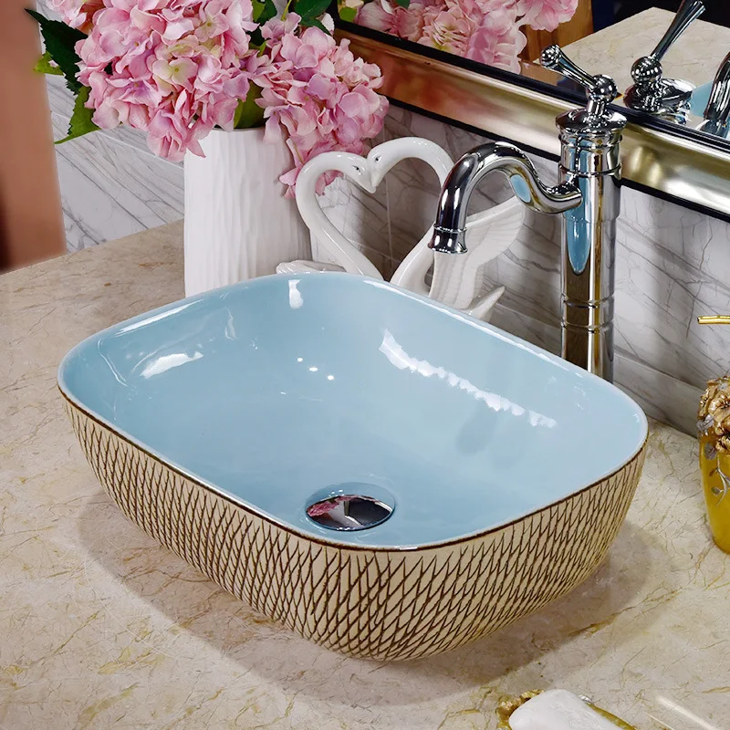 

Jingdezhen factory directly ceramic hand painted corner wash basin bathroom sinks porcelain