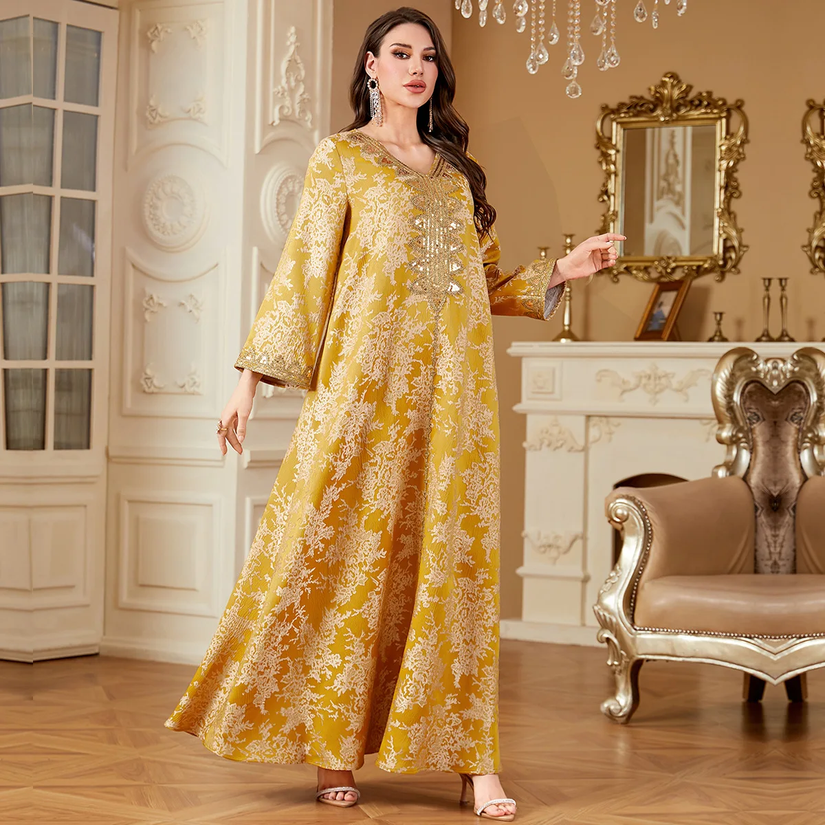 Abito da donna Medio Oriente Ricamo Nuovo musulmano Dubai Abaya Turchia Vestaglie Moda Abaya Marocchino Caftano Femme Vistidos Musulmana
