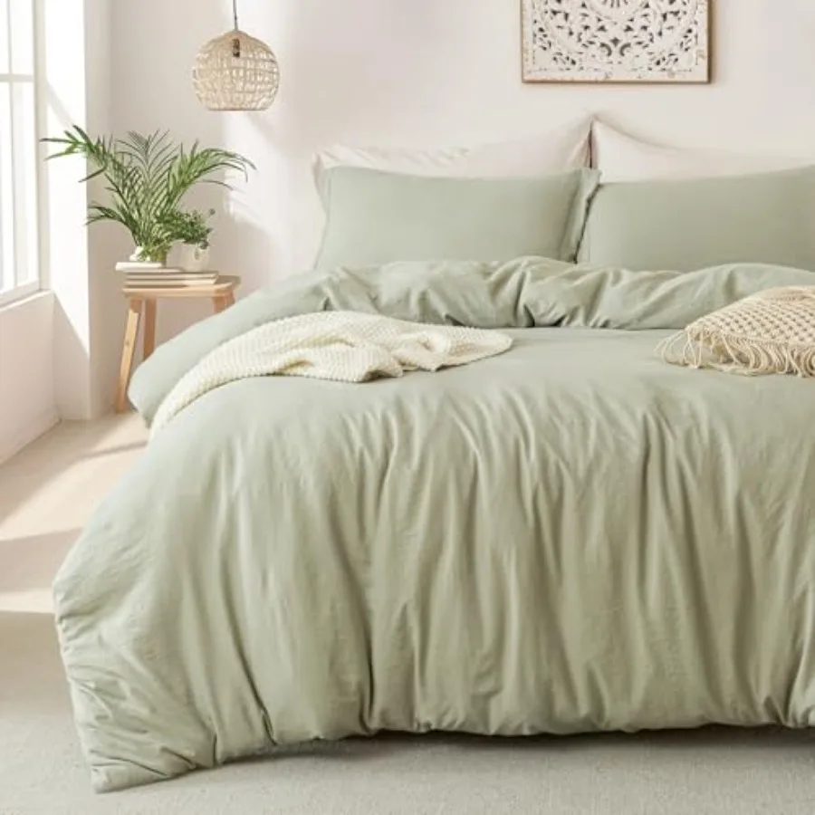 

Super Soft Duvet Cover 1% Washed Microfiber October Mist Sage Comforter Cover Set 3 Pieces with Zipper Closure and Corner Ties