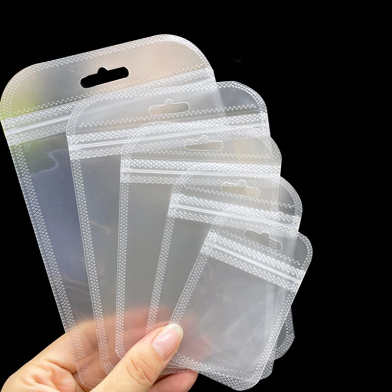 50pcs/lot Transparent Self Sealing OPP Bags Thicken Plastic Storage Pouchs for Jewelry Retail Display Packaging Hang Hole Bags