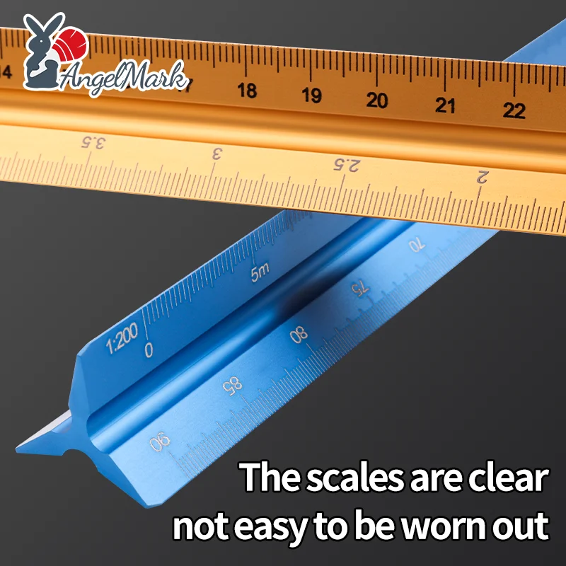 Space Ball 30cm Triangular Scale Ruler Metal Straight Ruler Metric Architect Engineer Accurate Drafting Measure Tool