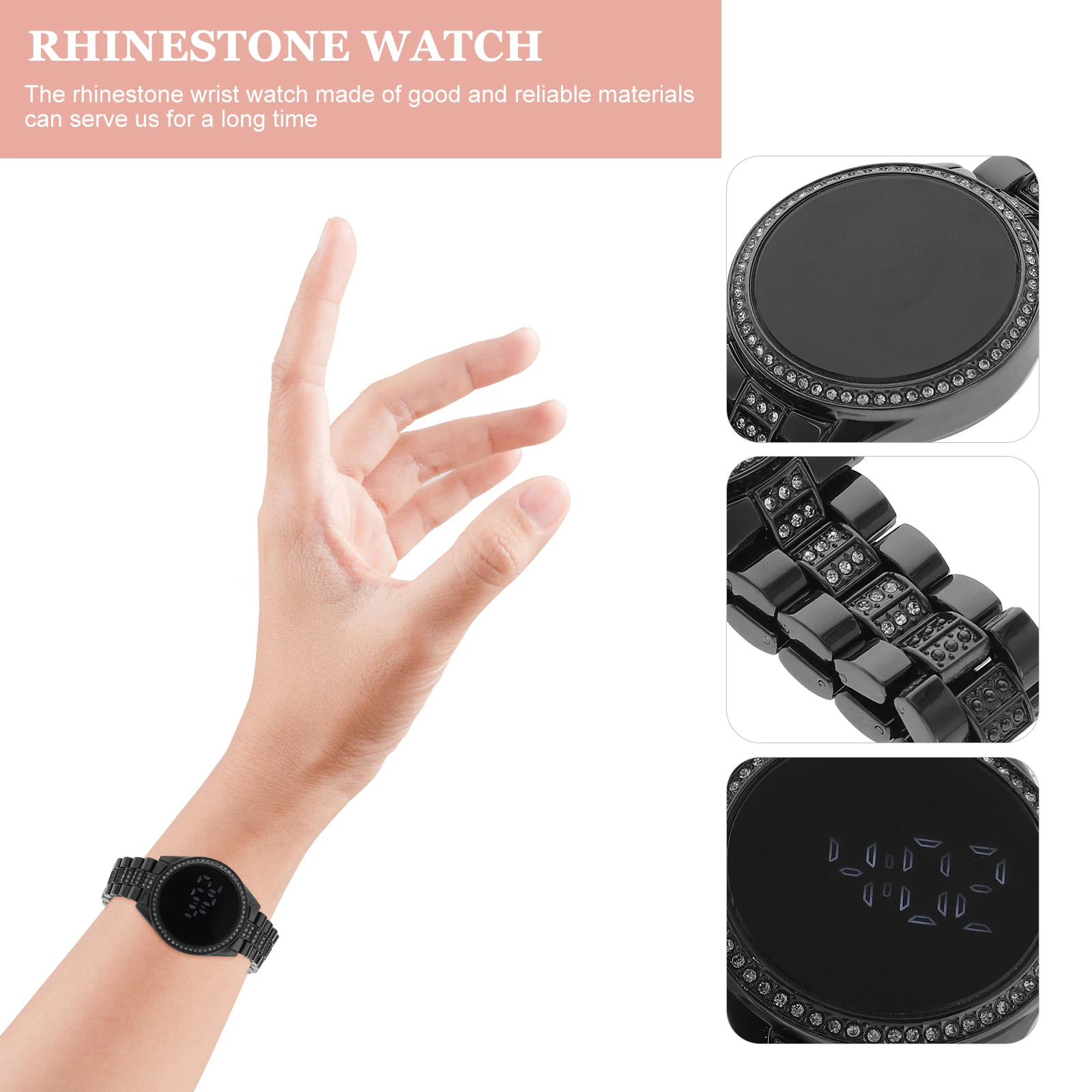 

Fashion Rhinestone Watch LED Black Bling Wrist Watches Elegant Watch For Women Shiny Quartz Lady Timepiece Gift