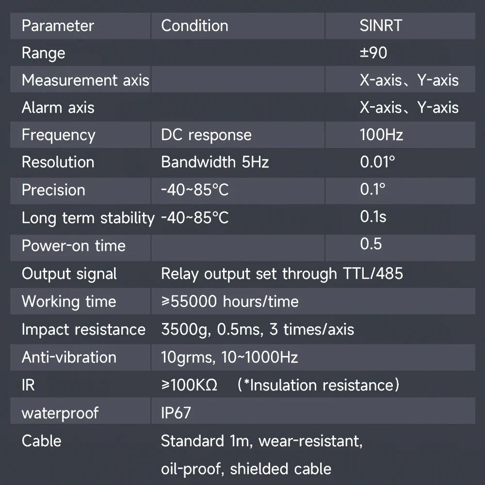 WitMotion SINRT01 IP68 Dual-axis High Precision ( 0.05° ) Relay-Output-Type Tilt Switch, AntiVibration Tilt Angle Alarm Sensor