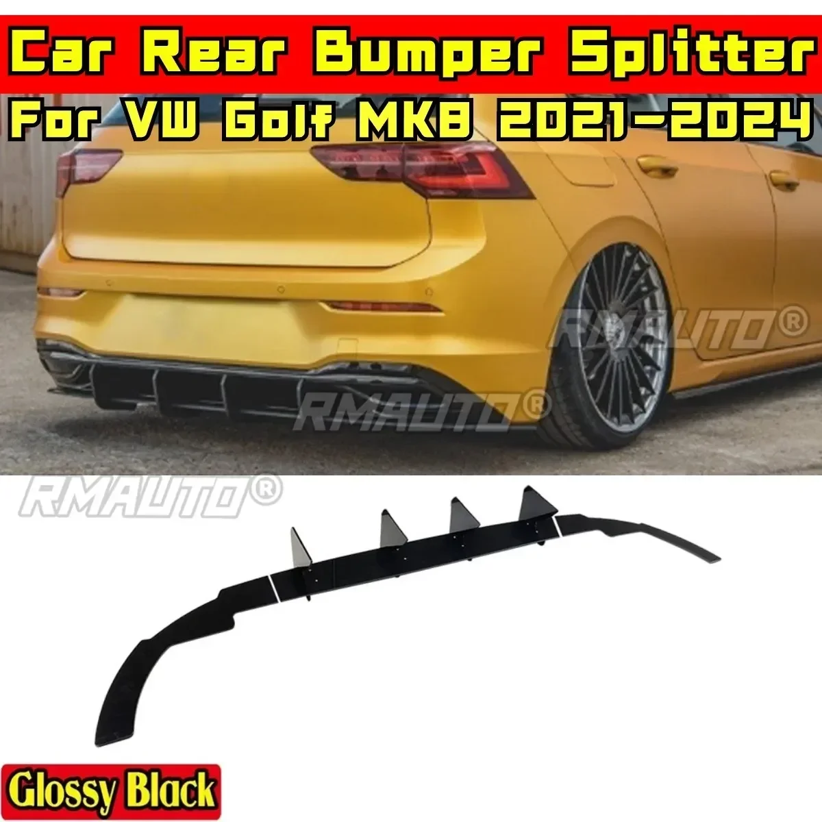 

For VW Golf MK8 2021-2024 Body Kit Rear Bumper Splitter Glossy Black Sport Style Bumper Guard Modification Part
