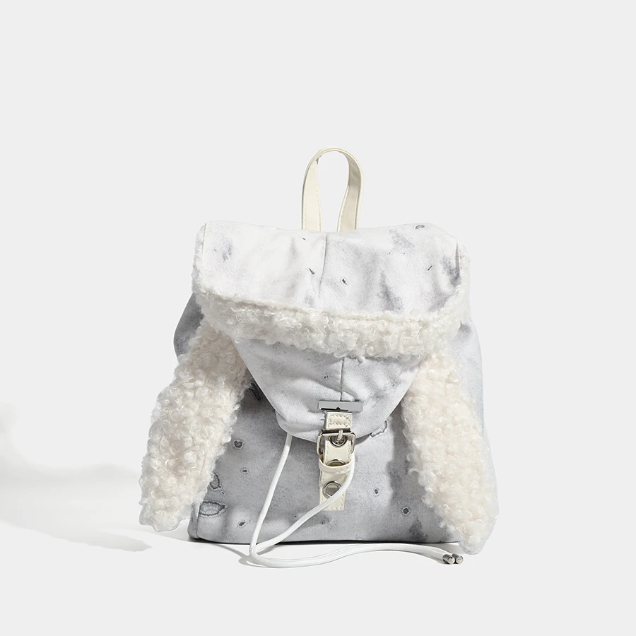 

Women's Cute Retro Rabbit Ears Drawstring Backpack Niche Design Commuting Large Capacity Simple Single Shoulder Crossbody Backpa