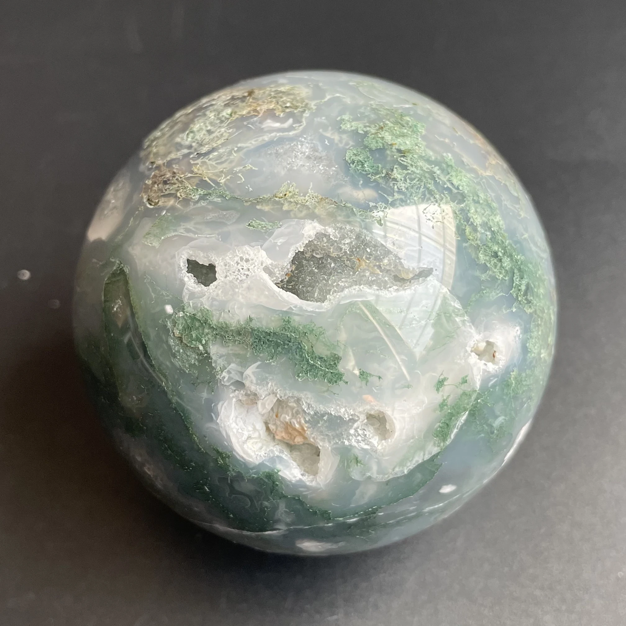 

342g Natural Crystal Ball Moss Agate Sphere Rock Decoration Rough Polished Quartz Stone Healing D63