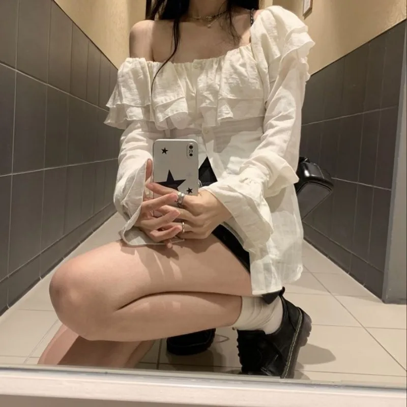 2024 Autumn Chic Fashion Blouse Ruffled Neck Vintage Solid Elegant Shirt All Match Casual Blusas Mujer De Moda