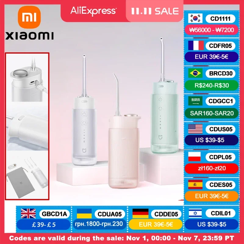 

XIAOMI MIJIA Portable Oral Irrigator F400,4 Mode,200mL Water Tank,1700 Time/m Water Spray,Retractable Irrigator Flosser Pick Jet