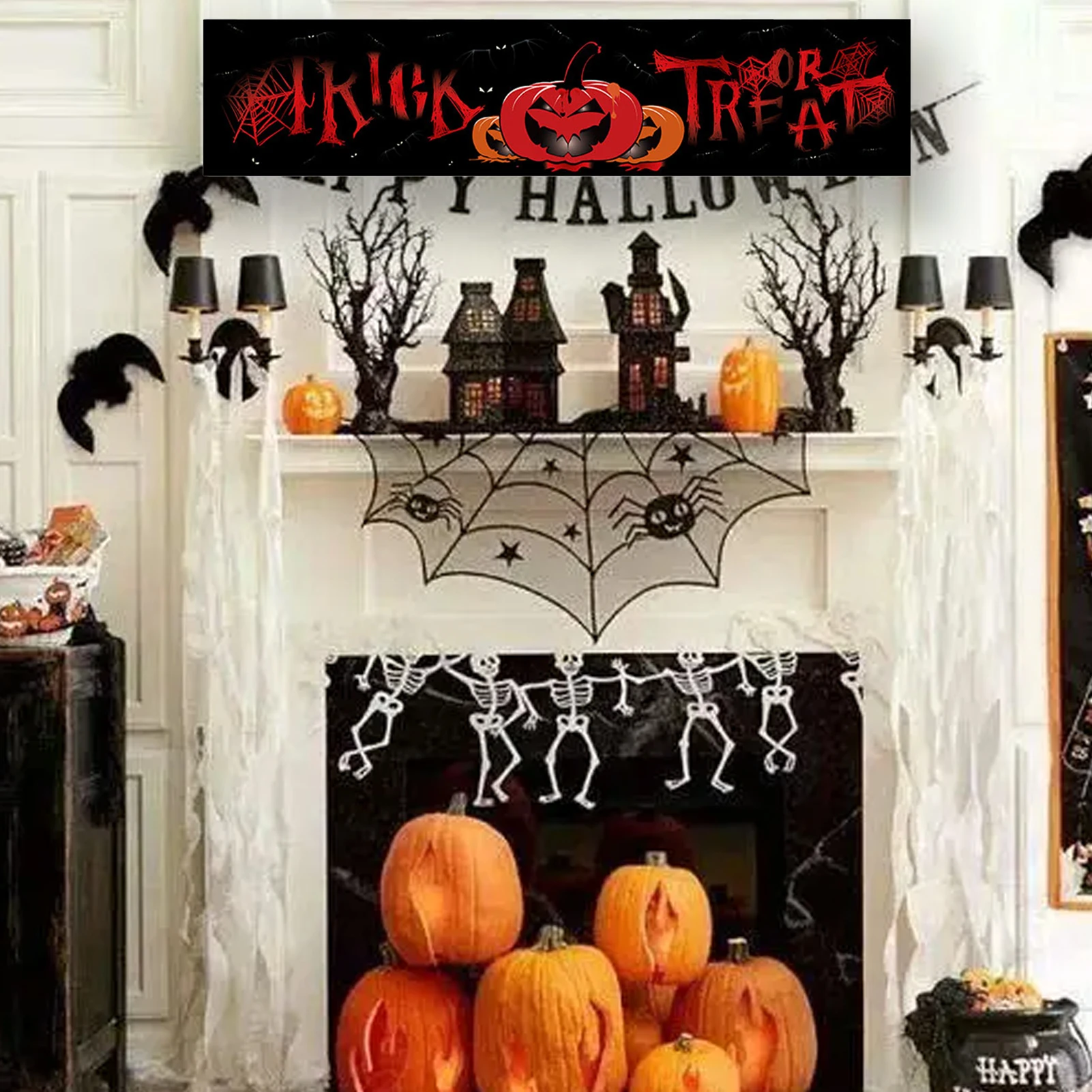 Spanduk Halloween rasa seram tambahkan spanduk atmosfer Halloween yang bagus untuk dekorasi pintu depan ruang tamu