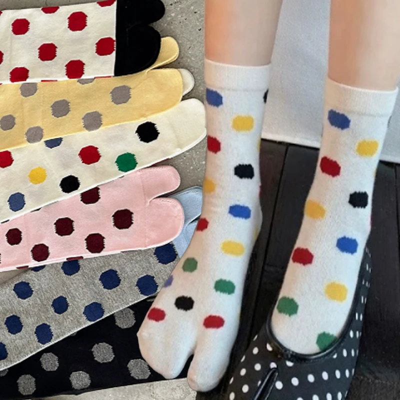 Sweet Korean Split‑Toe Socks Colorful Polka Dot Pattern Socks Elastic Comfortable Women Sock Stylish Sleeping Floor Cotton Socks