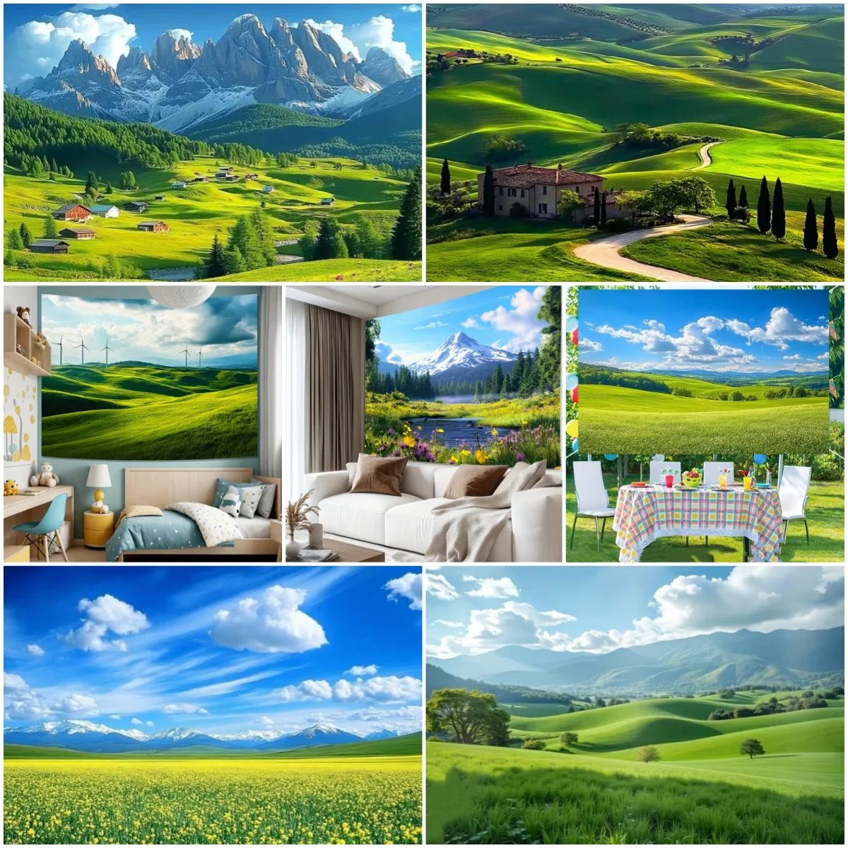 

Bue Sky Green Grass Background Grassland Lake Natural Landscape Backdrop Photography Studio Banner Home Party Decoration Props