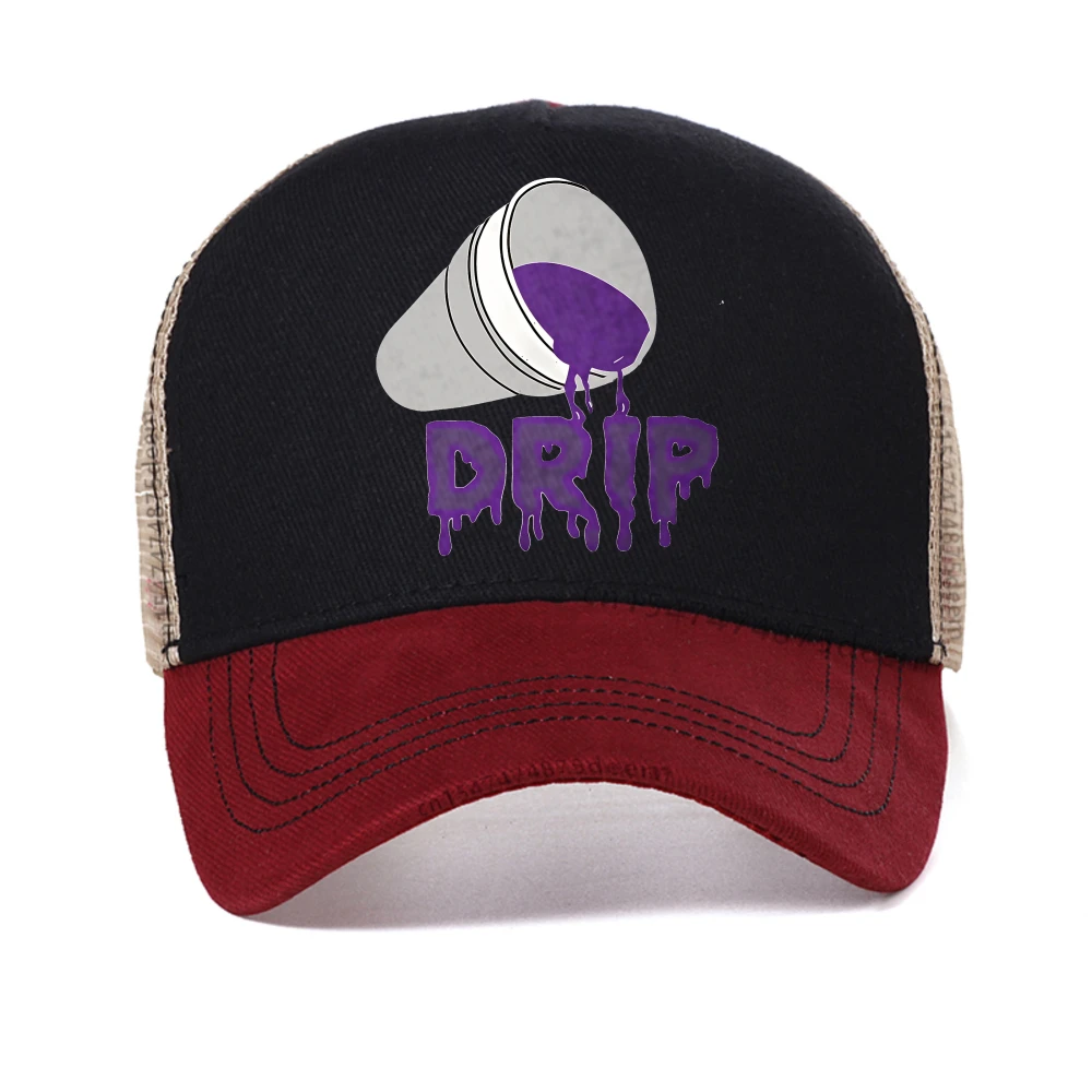 

with Purple Liquid Drip Print & DRIP Text baseball cap Summer New Men's and Women's Pure Streetwear hat casual Snapback hats