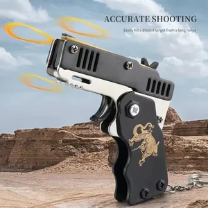 1 Buah gantungan kunci pistol tembak karet gelang kulit elastis hadiah lipat pesta luar ruangan anak mainan gelisah pacar 8 pistol plastik penjualan terbaik - №