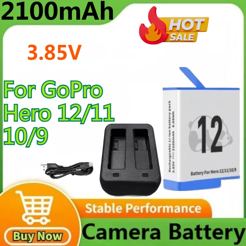 

Battery for GoPro Hero 12 11 10 9 Camera 3.85V 2100mAh Battery Fast Charger Box for GoPro Hero Rechargeable Battery Accessories