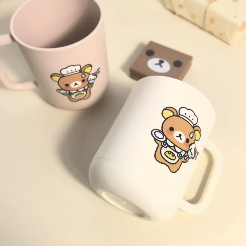 Cute Chef Rilakkuma Plastic Mouthwash Cup Cartoon Print Two-Color Pink Cream Bathroom Wash Cup Fashion Couple Style