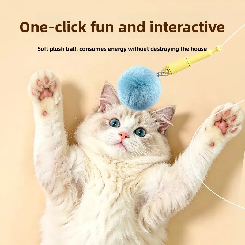 ZHAYA Electric Automatic Cat Teaser Wand One Key Launch Retract Plush Ball Interactive Fishing Toy Kitty Play Self Entertain