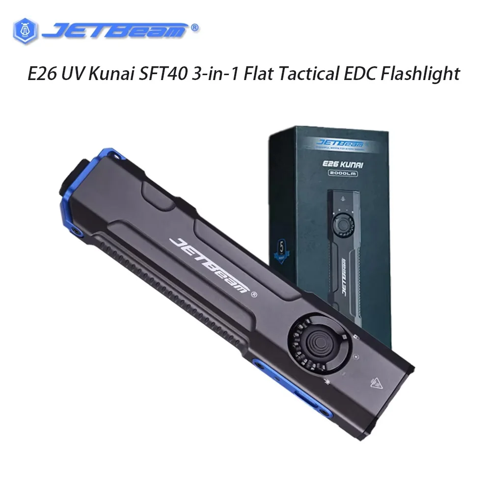 

Jetbeam E26 UV Kunai SFT40 3-in-1 Flat Tactical EDC Flashlight 1800 Lumens Portable Pocket Lights for Outdoors Emergency Working