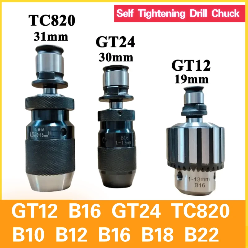 

Self Tightening Drill Chuck GT12 B16 GT24 TC820 B10 B12 B16 B18 B22 Keyless B16 B18 Adapter Sleeve Quick Chuck Drilling Hot