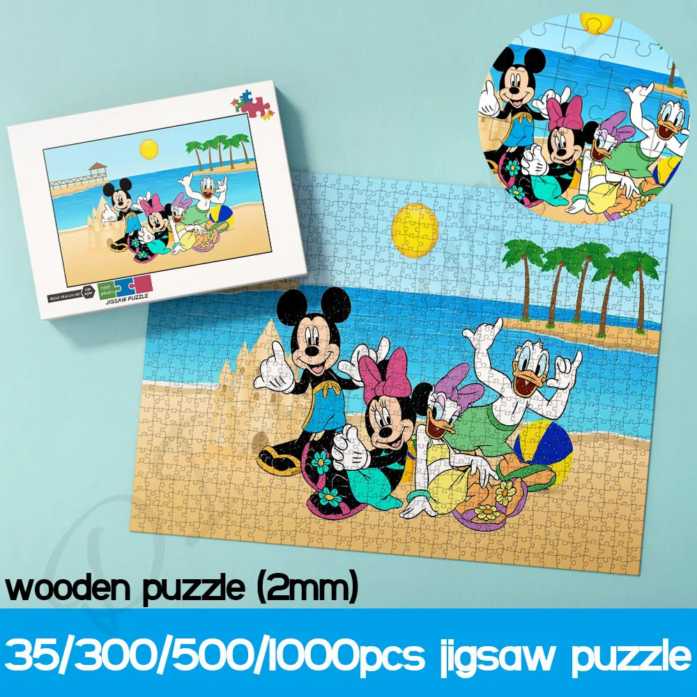 

Пазлы для детей, Микки Маус, Минни, Дональд, дак и маргаритки на море, 35, 300, 500, 1000, деревянные головоломки, игрушки и хобби