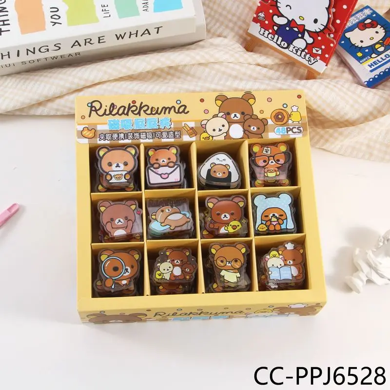 48pcs Rilakkuma Acrylic Binder Clips Cartoon Cute Decorative Clip For Journal Planner School Office Aesthetic Stationery Supply