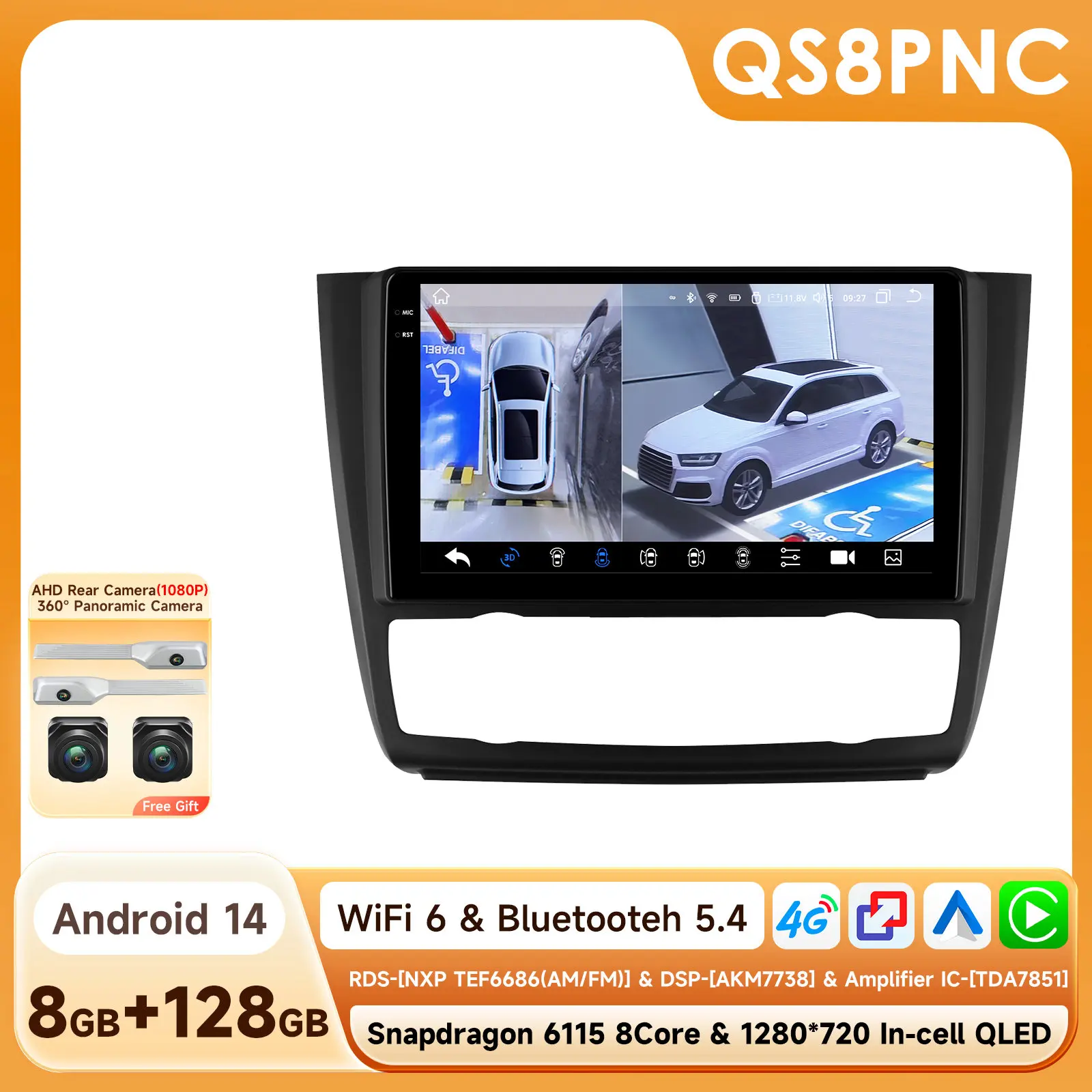 Android 14 Autoradio Voor BMW 1-Serie E87 E81 E82 E88 2004-2011 Auto Multimedia GPS Carplay 4G DSP BT 360 Camera Door Snapdragon6115