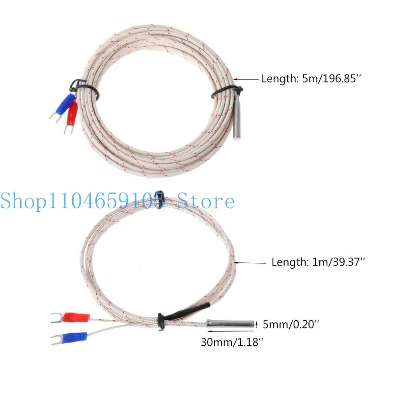 652F K Type Thermocouple Stainless Steel Probe Thermocouple Cable 0-600℃ 1M 5M