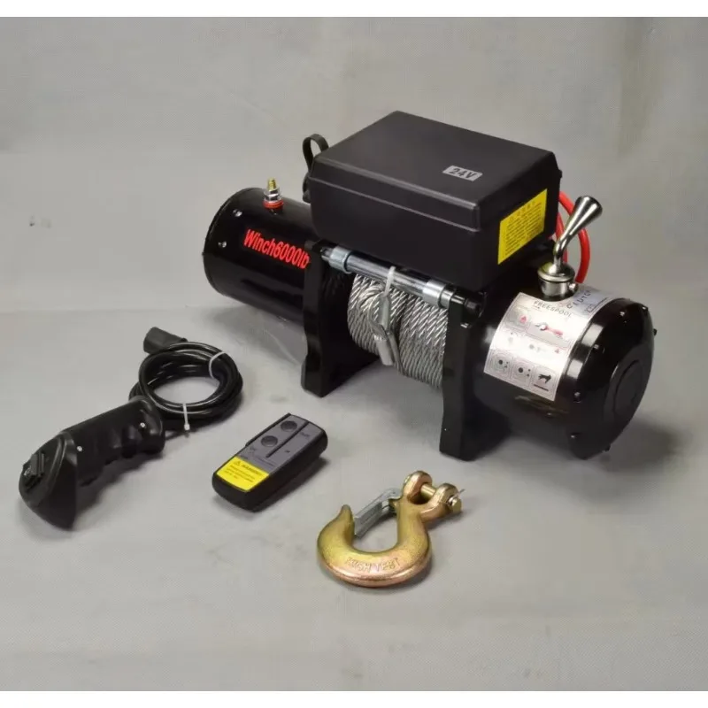 Hot Sale12V/24 Electric Winch With Synthetic Rope Wire Rope Cables and With the Remote Control