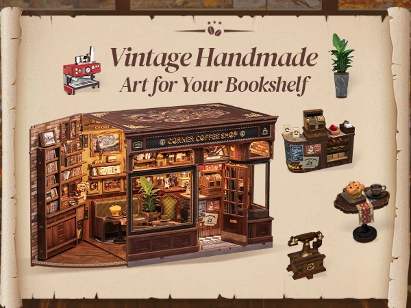Original CUTEBEE 22cm Book Nook Kit DIY Miniature House Coffee Shop Dollhouse Book Nook Kit 3D Wooden Puzzles for Adults Corner Coffee Shop Booknook Tiny House Bookshelf Decor 3D Wooden Puzzle for Adults DIY Hbby Craft Gift book fans gift christmas decort