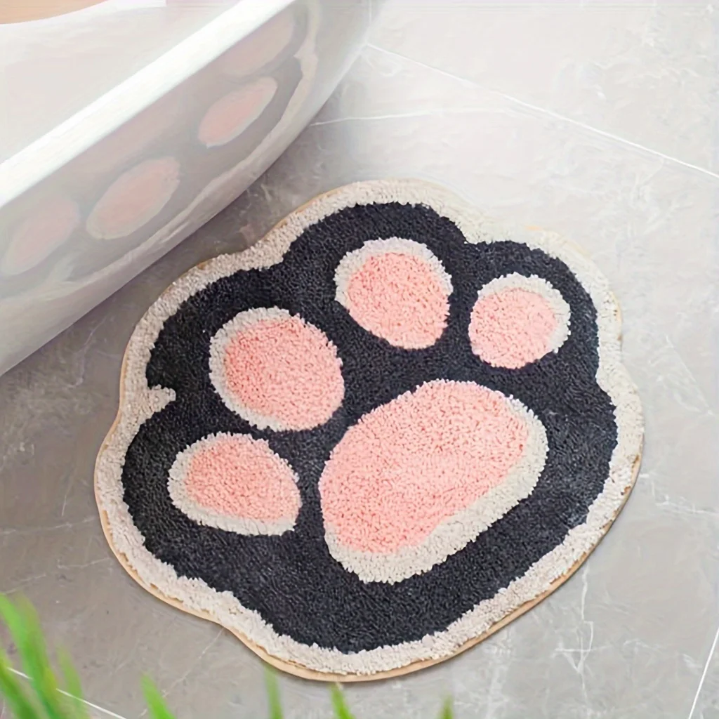 1 Cute Cat Paw Shaped Bath Mat, Bedroom Bedside Blanket, Soft, Non Slip, Absorbent Ultra-fine Fiber Bathroom Carpet