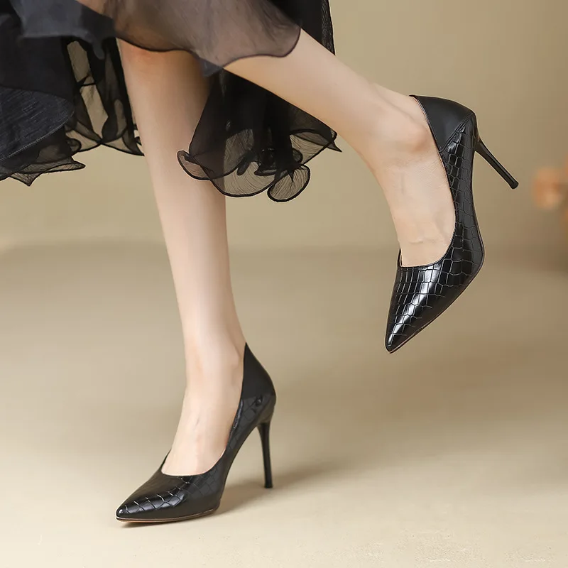 

Spring New High Heel Women's Shoes Thin Heels Beige Professional Pointed Design Niche Temperament Socialite Nude Color Pumps