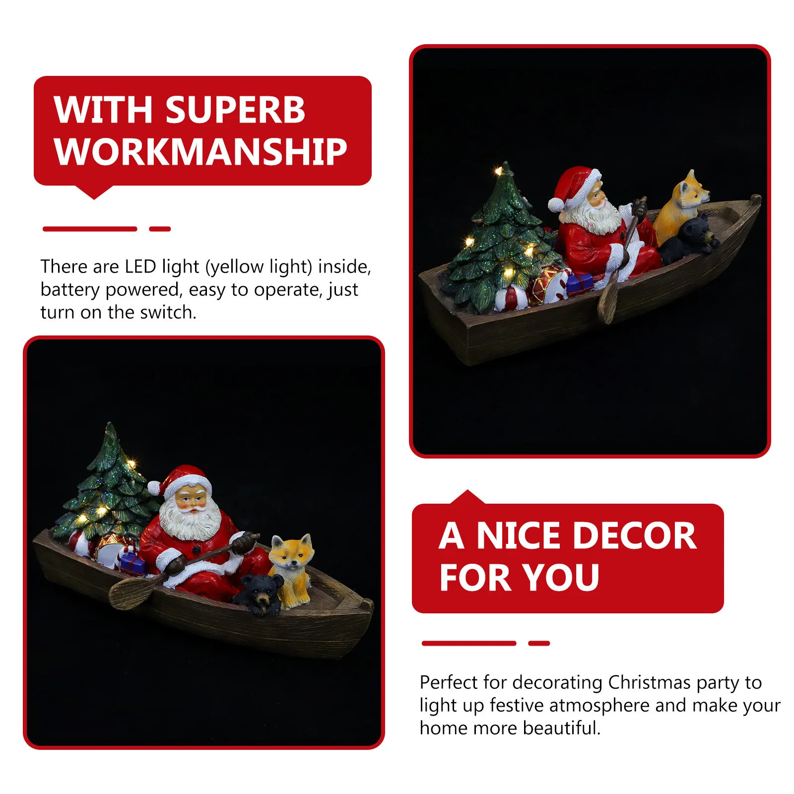 

1Pcs Creative Santa Claus Resin Xmas Ornament Luminous Christmas Desktop Decor Gift Christmas Desktop Ornament Lovely Xmas Decor