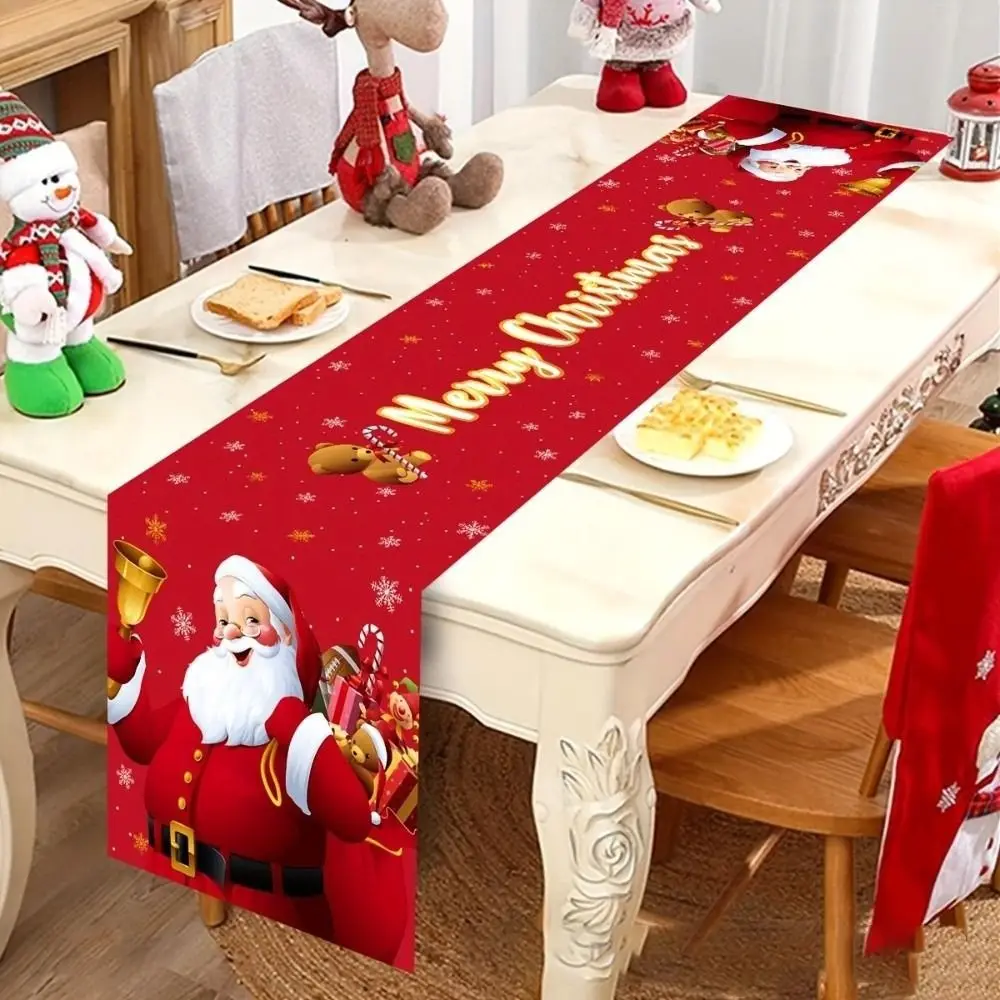 New Year Christmas Table Runner Santa Claus Elk Xmas Table Flag Cover Snowman Navidad Gift Christmas Tablecloth Christmas Party
