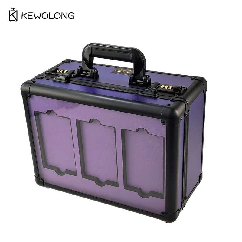 Purple Aluminum Graded Card Storage Box, PSA BGS PCG Slab Carrying Case with Combination Lock, Trading Card Holder Suitcase