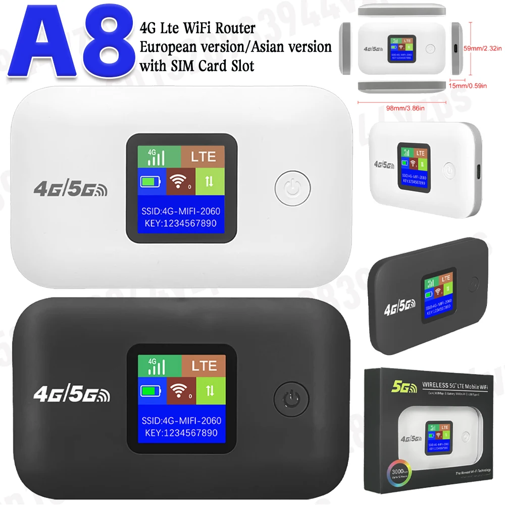 A8 Modem WIFI 4G Lte WiFi Router Portable Router 150Mbps Outdoor Mobile WIFI Hotspot 3000mAh Car Wifi Router with SIM Card Slot